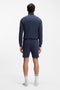 Back image of a model wearing the Boss mix & match shorts in navy, by brand Boss