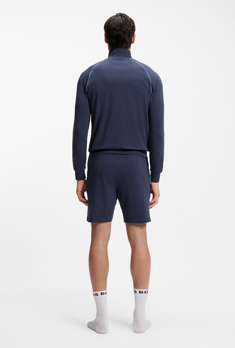 Back image of a model wearing Boss mix & match shorts in navy, by brand Boss