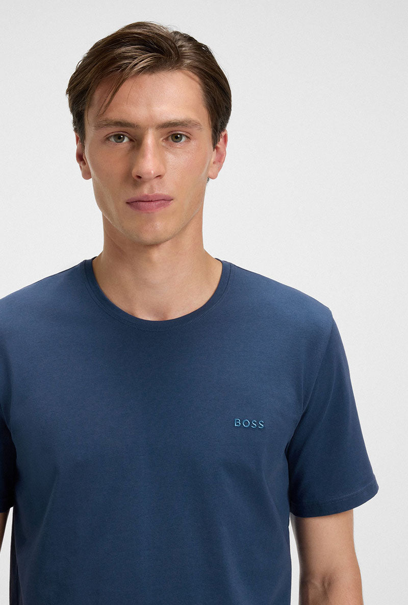 Front image of a model wearing Boss mix & match t in navy, by brand Boss