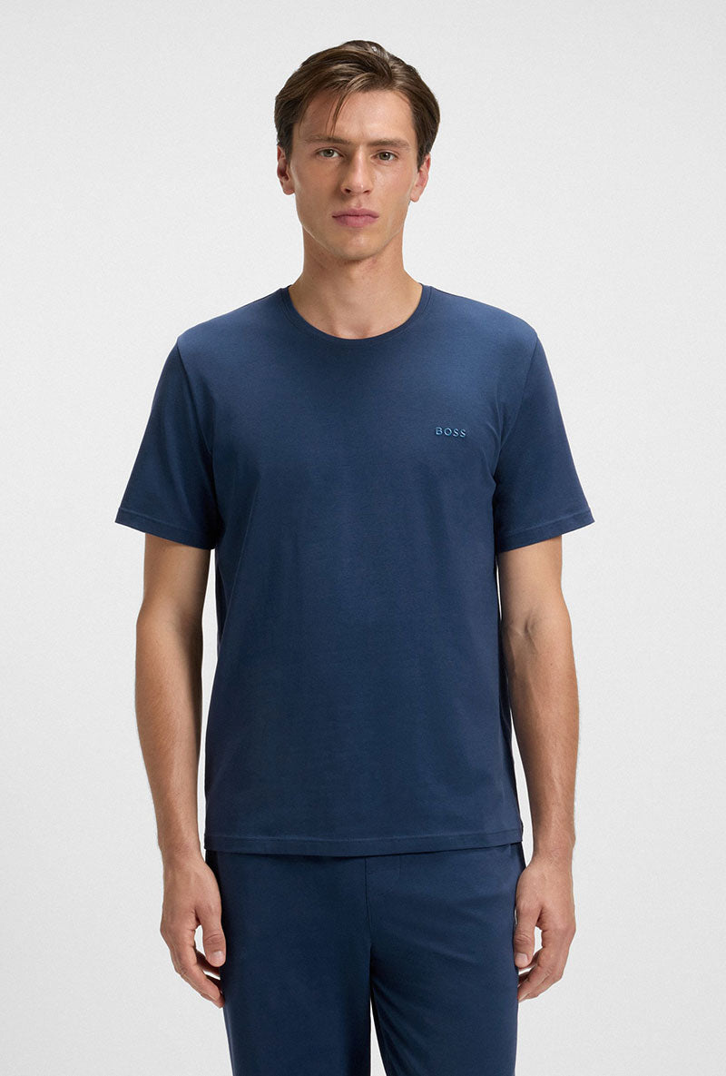 Front image of a model wearing Boss mix & match t in navy, by brand Boss