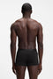 Back image of a model wearing the Boss one 3pk trunks in black, by brand Boss