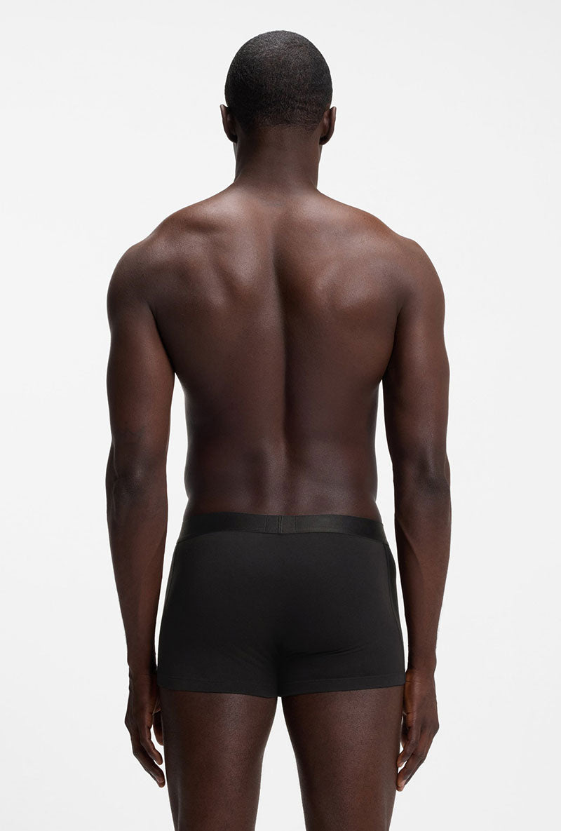 Back image of a model wearing Boss one 3pk trunks in black, by brand Boss