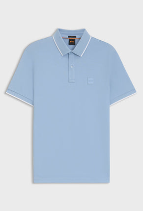 Front image of Boss passertip polo in light blue, by brand Boss