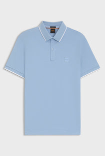 Front image of the Boss passertip polo in light blue, by brand Boss