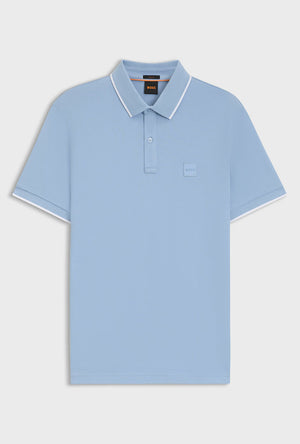 Front image of the Boss passertip polo in light blue, by brand Boss