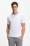 Front image of a model wearing Boss tee 5 t in white, by brand Boss
