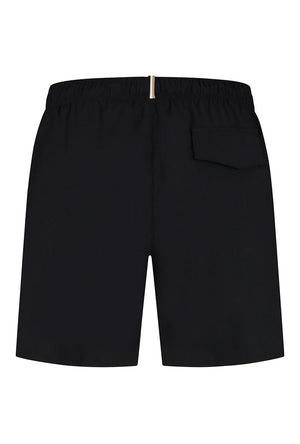Back image of the Boss tio swimshorts in black, by brand Boss
