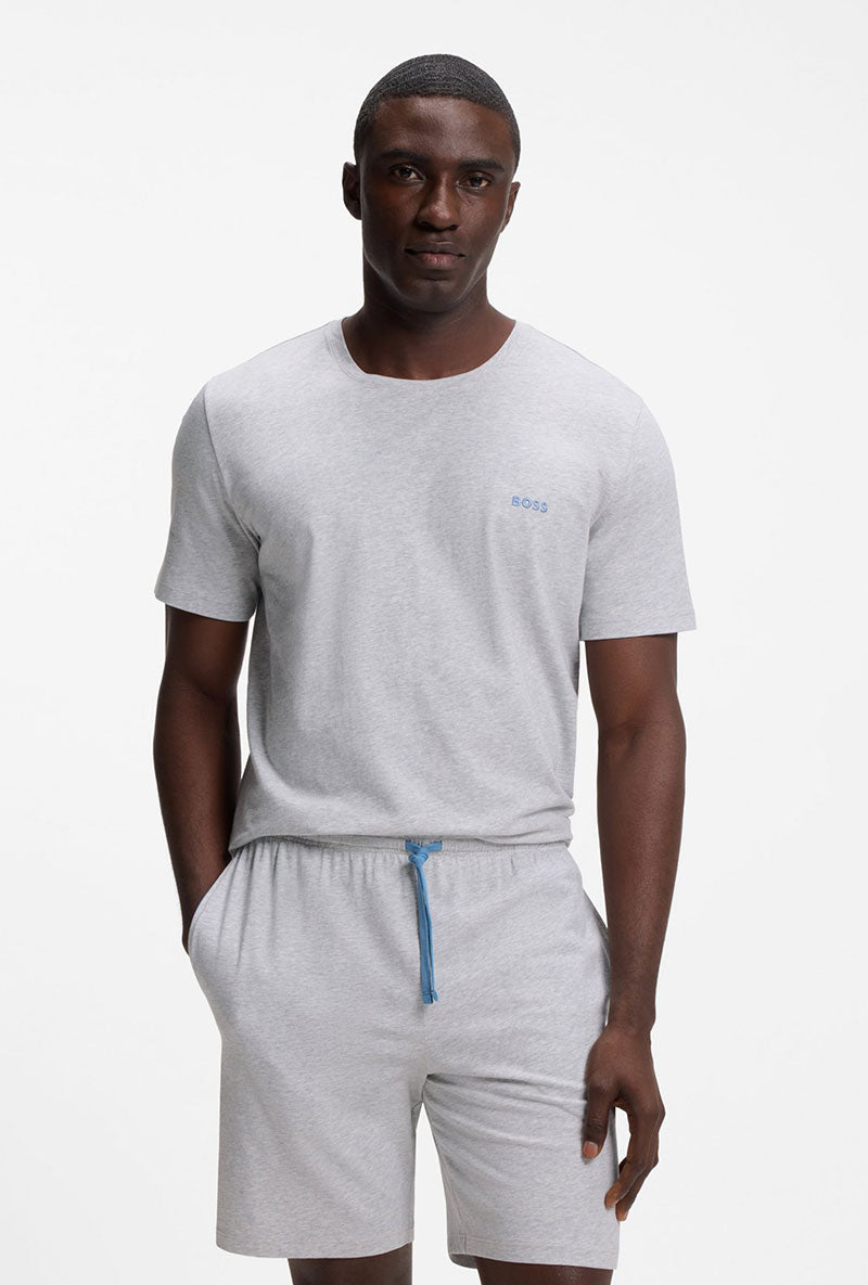 Front image of a model wearing Mix and match t-shirt in light grey, by brand Boss