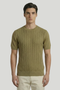 Front image of a model wearing the Deep connor round neck knit in khaki, by brand Deep