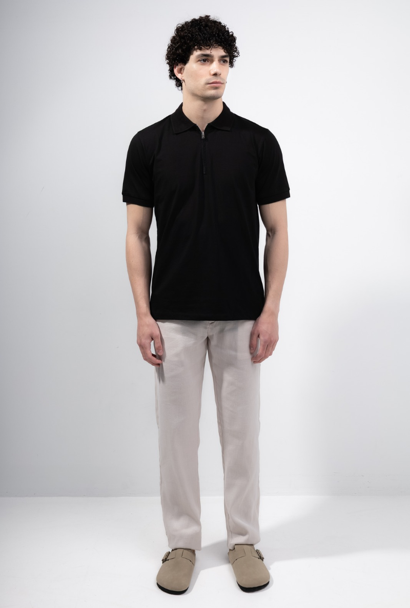 Back image of a model wearing Deep premium polo in black, by brand Deep
