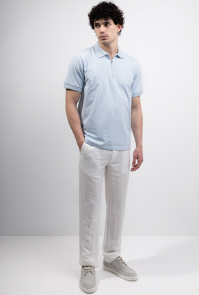 Front image of a model wearing Deep premium polo in blue, by brand Deep