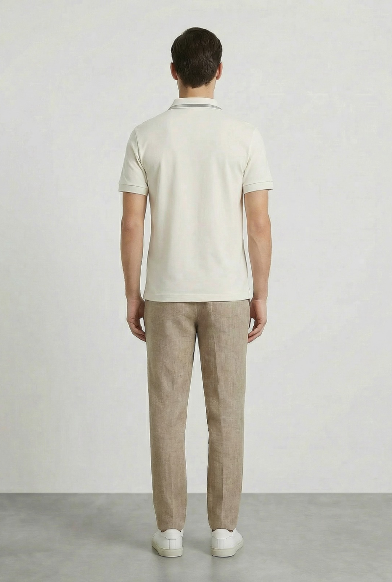 Back image of a model wearing Deep roman button polo in white, by brand Deep