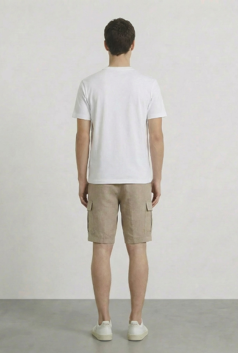 Back image of a model wearing Deep ronan round neck tshirt in white, by brand Deep