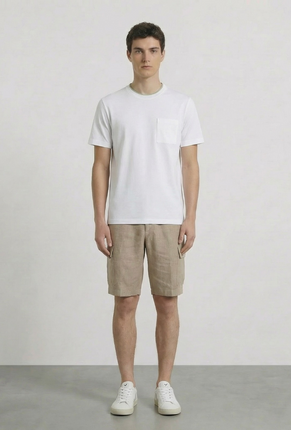 Front image of a model wearing Deep ronan round neck tshirt in white, by brand Deep