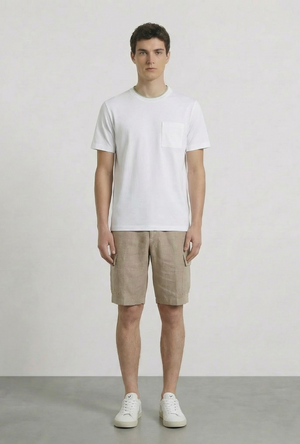 Front image of a model wearing the Deep ronan round neck tshirt in white, by brand Deep