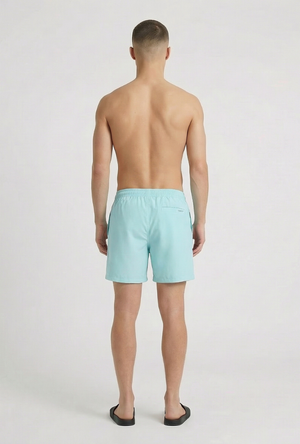Back image of a model wearing the Deep sharky swimshorts in mint, by brand Deep