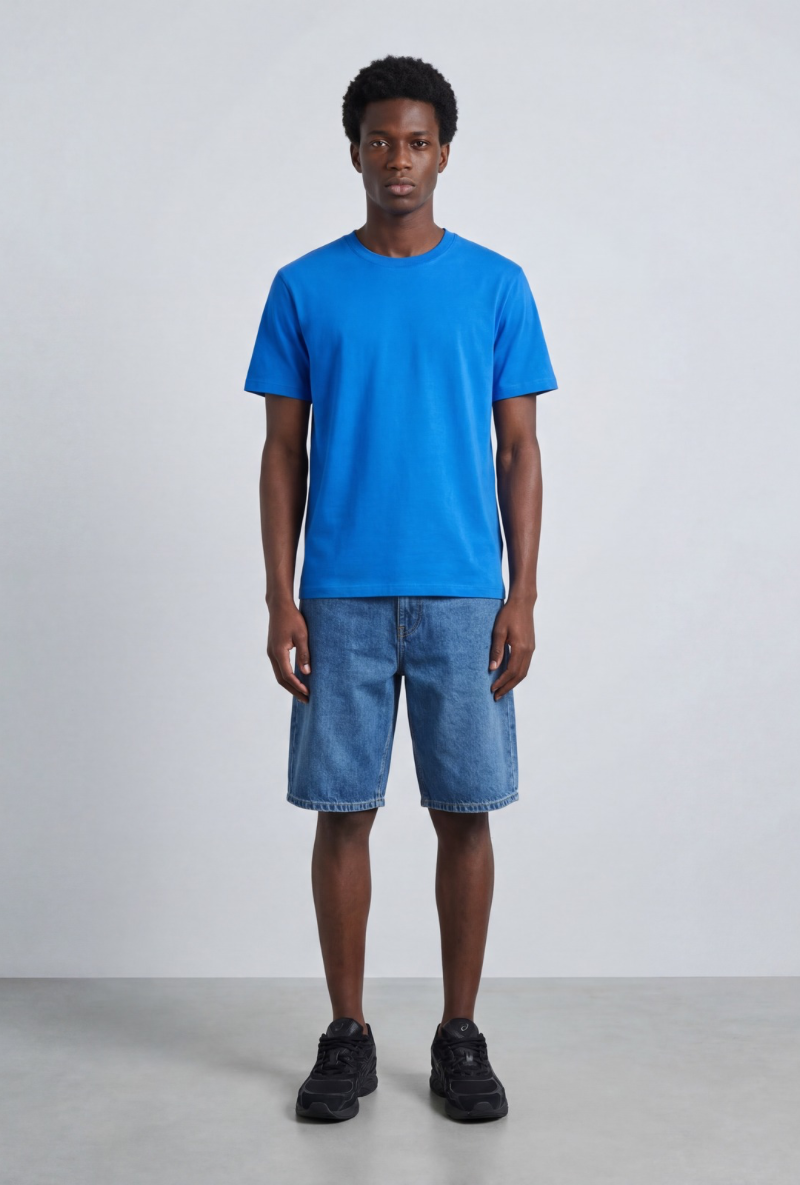 Front image of a model wearing Deep troy s/s tshirt in blue, by brand Deep