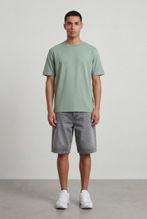 Front image of a model wearing the Deep troy s/s tshirt in khaki, by brand Deep