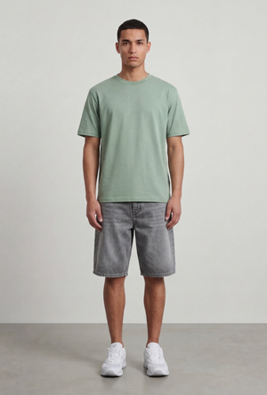 Front image of a model wearing the Deep troy s/s tshirt in khaki, by brand Deep
