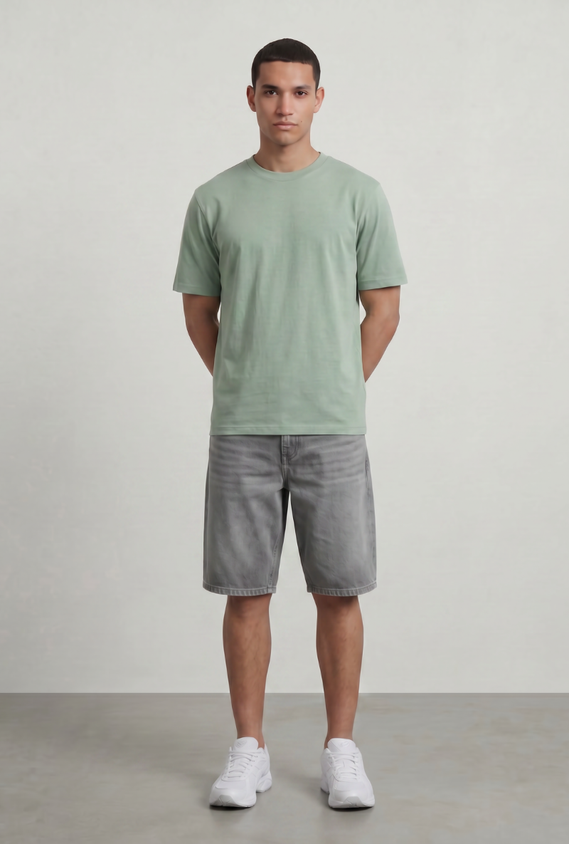 Front image of a model wearing Deep troy s/s tshirt in khaki, by brand Deep