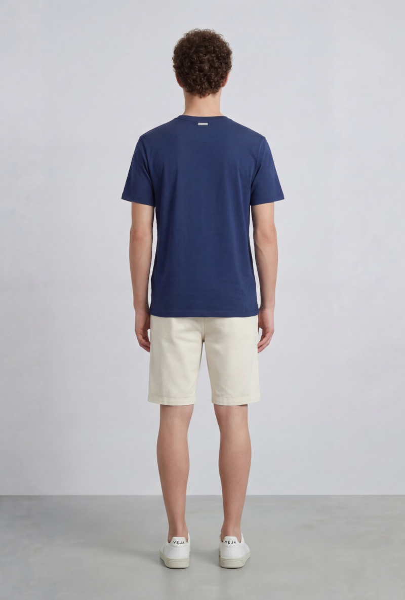 Back image of a model wearing Deep troy s/s tshirt in navy, by brand Deep