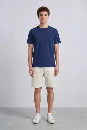 Front image of a model wearing Deep troy s/s tshirt in navy, by brand Deep