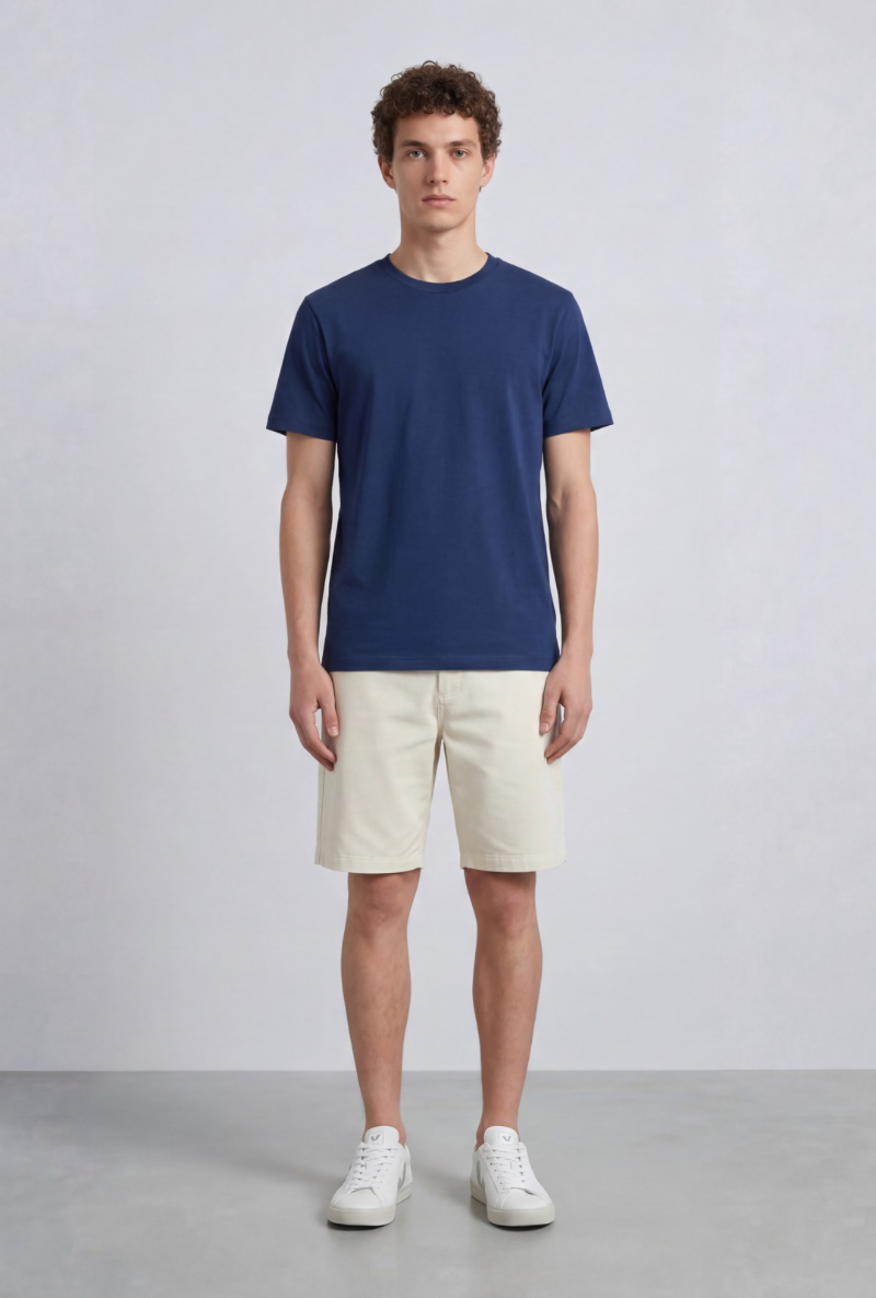 Front image of a model wearing Deep troy s/s tshirt in navy, by brand Deep