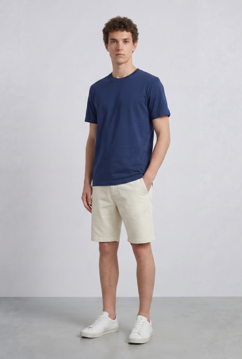 Front image of a model wearing Deep troy s/s tshirt in navy, by brand Deep