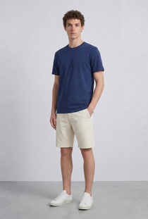 Front image of a model wearing the Deep troy s/s tshirt in navy, by brand Deep