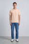 Front image of a model wearing Deep troy s/s tshirt in peach, by brand Deep