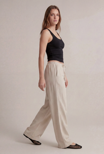 Front image of the Deepstar amara linen trousers in stone, by brand Deep star