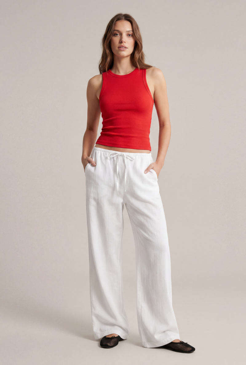 Front image of Deepstar amara linen trousers in white, by brand Deep star