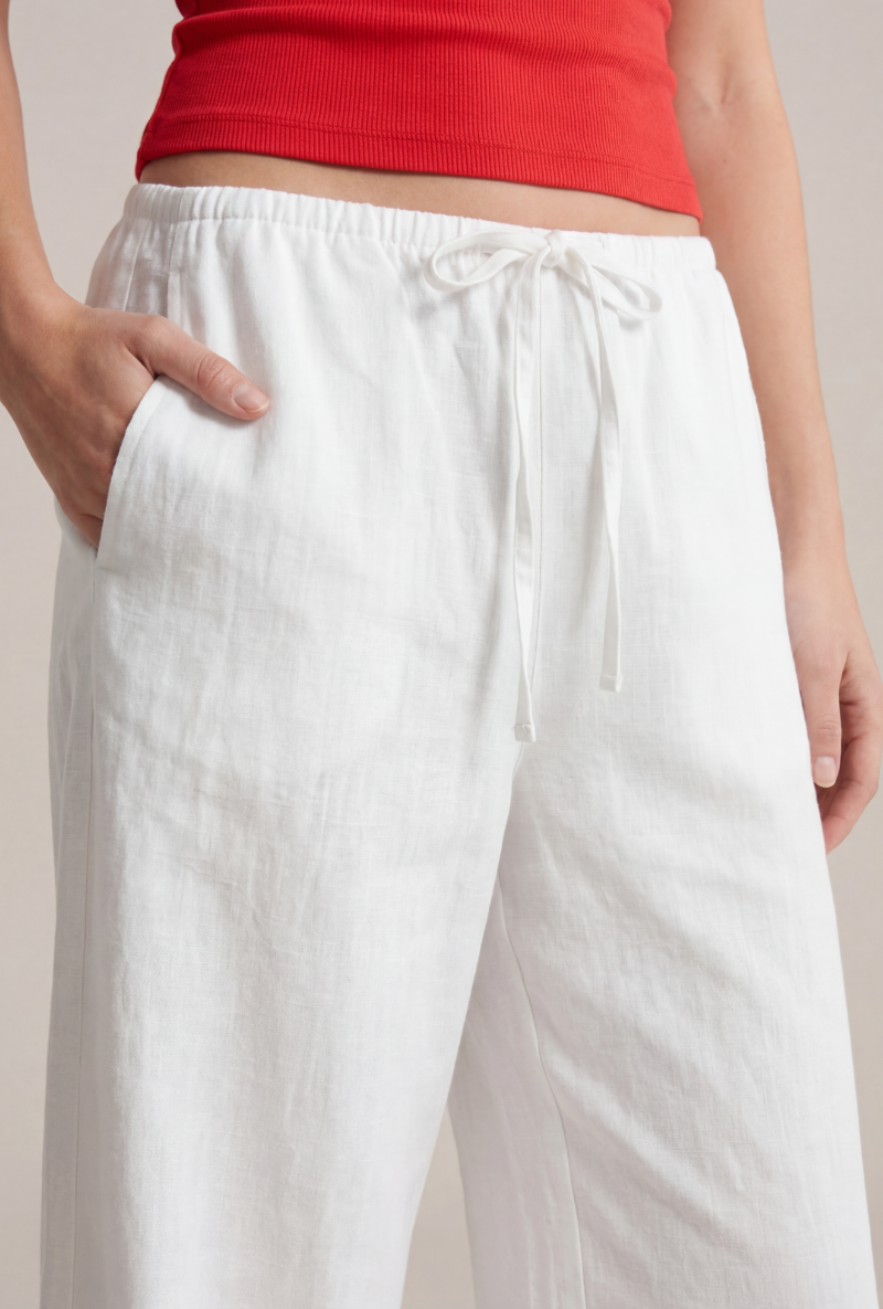 Front image of Deepstar amara linen trousers in white, by brand Deep star