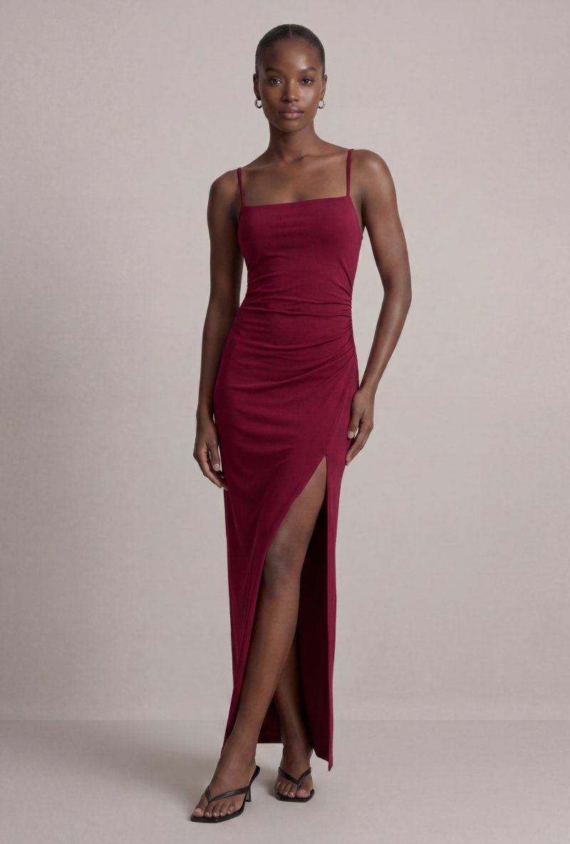 Front image of Deepstar lara maxi dress in burgundy, by brand Deep star