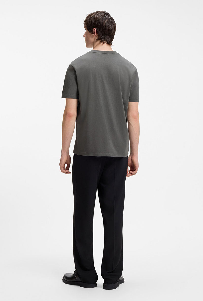 Back image of a model wearing Dostino t in dark grey, by brand Hugo