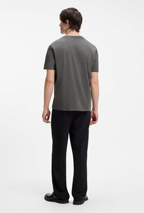 Back image of a model wearing the Dostino t in dark grey, by brand Hugo