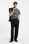 Front image of a model wearing the Dostino t in dark grey, by brand Hugo