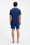 Back image of a model wearing the Laze t in blue, by brand Hugo