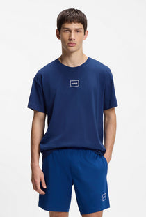 Front image of a model wearing the Laze t in blue, by brand Hugo