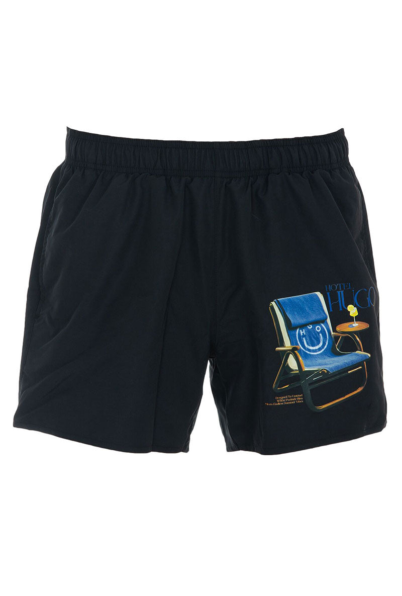 Front image of Mavi swimshorts in black, by brand Hugo