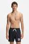 Front image of a model wearing Paolo swimshorts in black, by brand Hugo