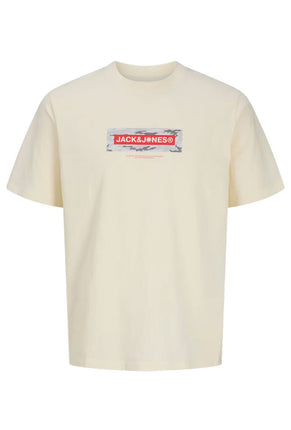 Front image of Breeze branded ss tee in cream, by brand Jack&jones