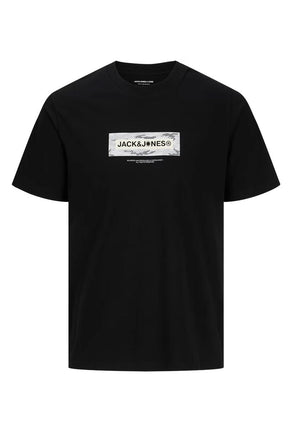 Front image of Breeze branded ss tee in black, by brand Jack&jones