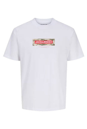 Front image of Breeze branded ss tee in white, by brand Jack&jones