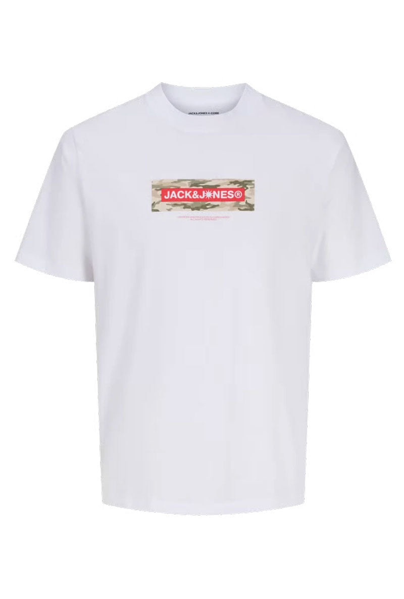 Front image of Breeze branded ss tee in white, by brand Jack&jones
