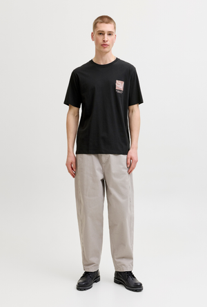Front image of the Montauk chestie shortsleeve tee in black, by brand Jack&jones