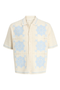 Front image of the Orchard knit crochet polo in light blue, by brand Jack&jones