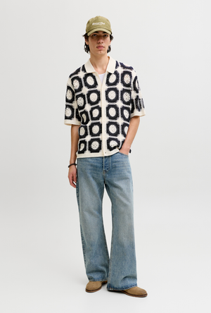 Front image of the Orchard knit crochet polo in navy, by brand Jack&jones