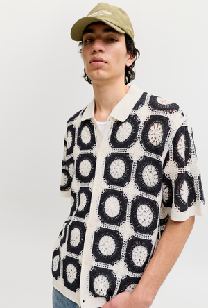 Front image of the Orchard knit crochet polo in navy, by brand Jack&jones
