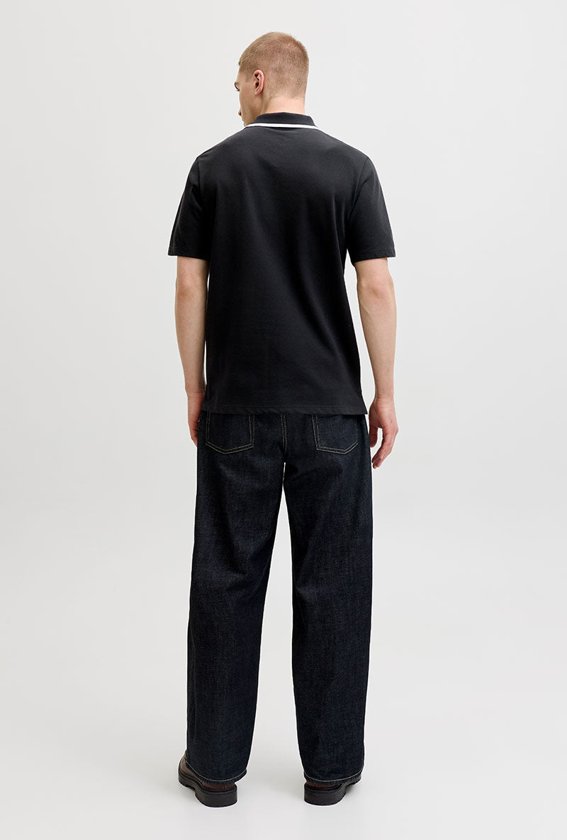 Back image of a model wearing Blaze s/s polo in black, by brand Jack&jones